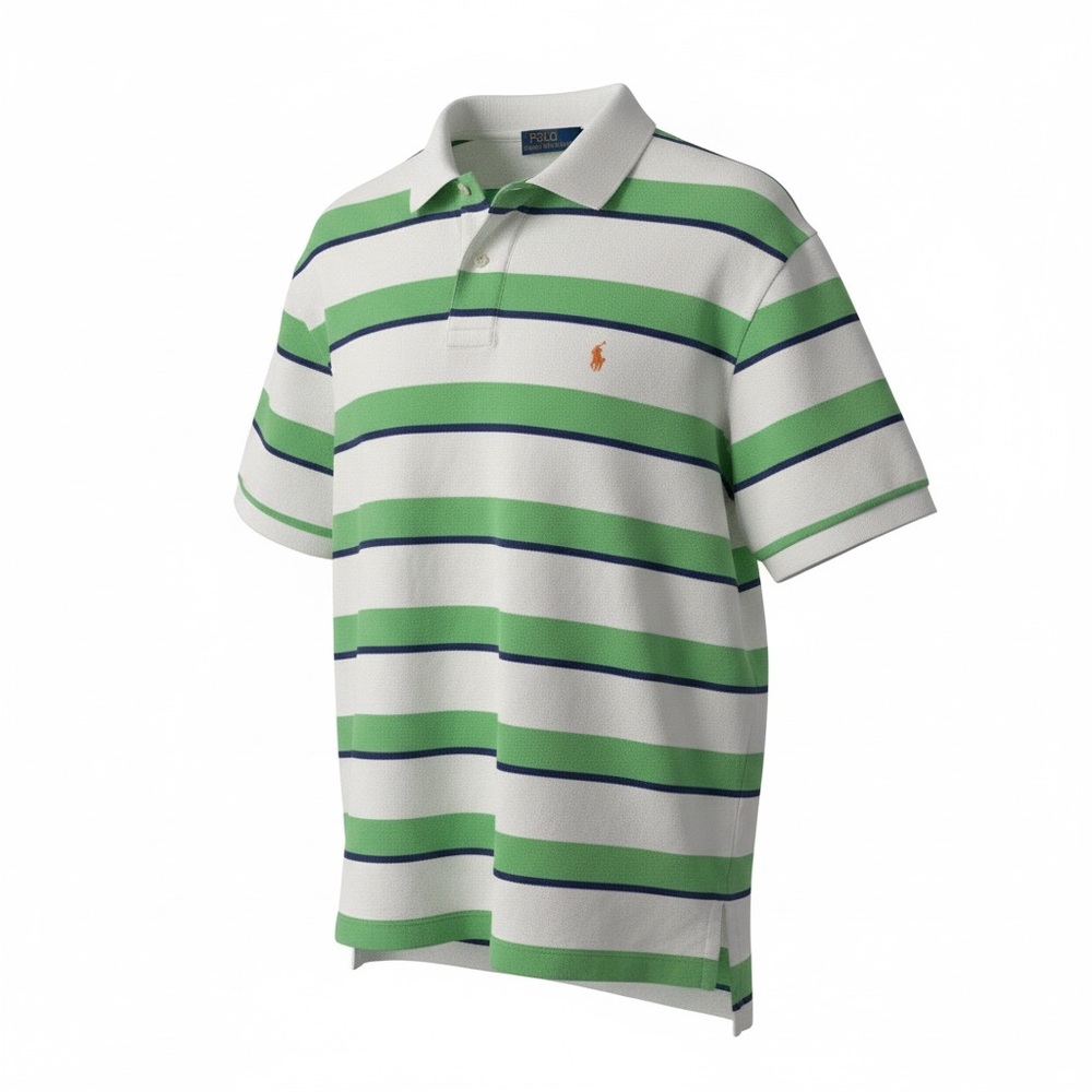 Vintage Y2K Polo by Ralph Lauren Green and Blue Striped Polo Shirt